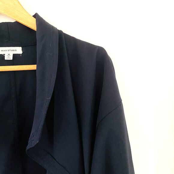 Max Studio Women's Size M Navy Blue Open Front Cardigan Long Sleeve Pockets - Picture 2 of 8
